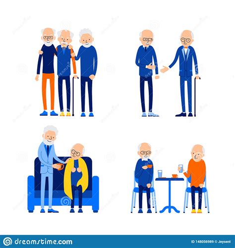 Two Old Men Elderly Caucasian People Outdoors Happy Retirement