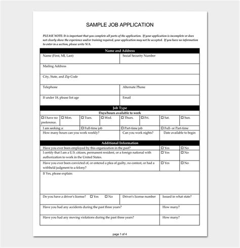 Job Application Form 4 Samples Examples And Formats