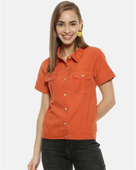 Buy Womens Rust Regular Fit Solid Casual Shirt With Styled Back Detail