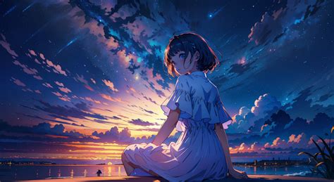 1280x700 Anime Girl Enjoying Sunset 1280x700 Resolution Wallpaper Hd