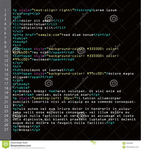 Html Simple Code Vector Colorful Abstract Program Tags In Developer