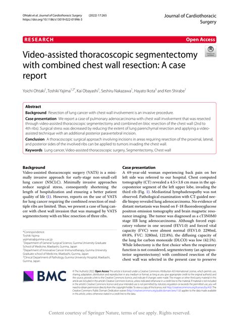 Pdf Video Assisted Thoracoscopic Segmentectomy With Combined Chest