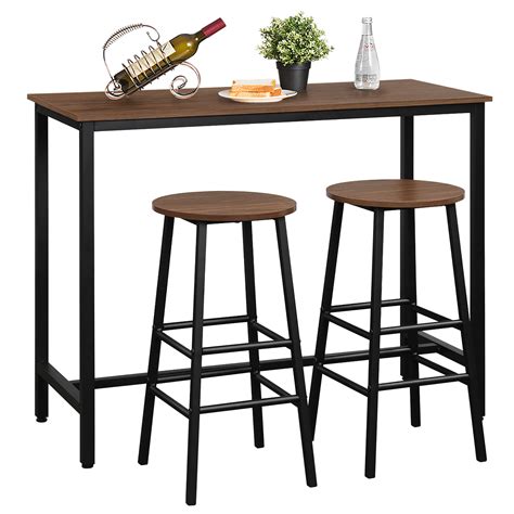 Costway 3 Pieces Bar Pub Table And 2 Stools Counter Kitchen Dining Set
