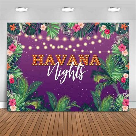 Havana Nights Backdrop Summer Tropical Palm Leaves Glitter Lights Cuban Party Decorations Photo