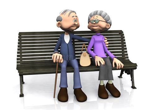 Vieux Couples De Dessin Animé Sur Le Banc Illustration Stock