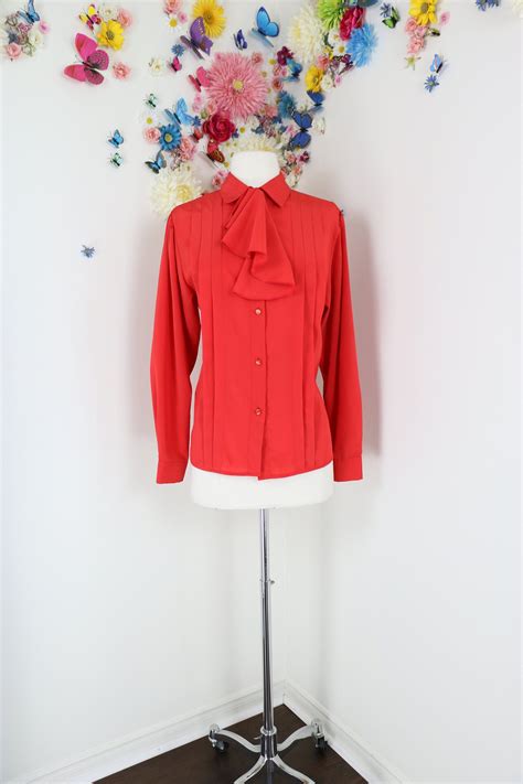vintage 80s red ruffle neck blouse victorian steampunk jabot etsy canada ruffle neck blouse