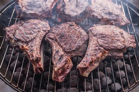 Big Beef Steaks On Bone Grilled Barbecue Stock Photo Image Of