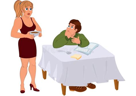 Cartoon Wife Serving Dinner For Husband Stock Vector Illustration Of