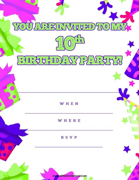 Free Printable 10th Birthday Invitations