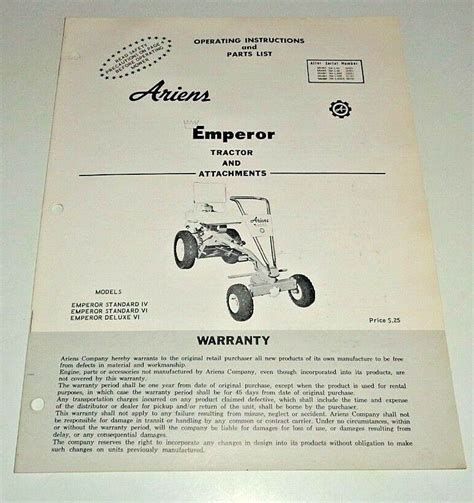 Ariens Emperor Riding Mower Tractor Operating Instructions And Parts