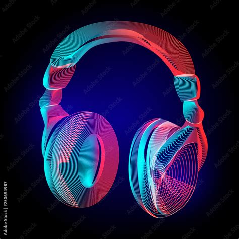 Vector Colorful Headphones Or Music Sound Earphones Silhouette With