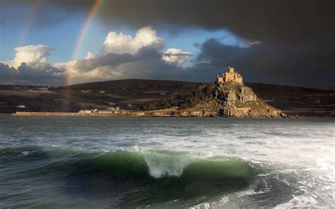 Free Download Hd Wallpaper Castle Ocean Rainbow Landscape Coast