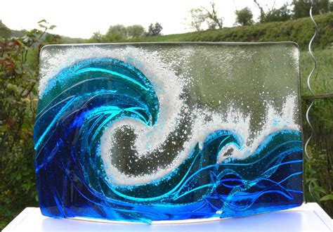 Wave Panel Fused Glass Glass Sculpture Broken Glass Art Sea Glass Art Shattered Glass