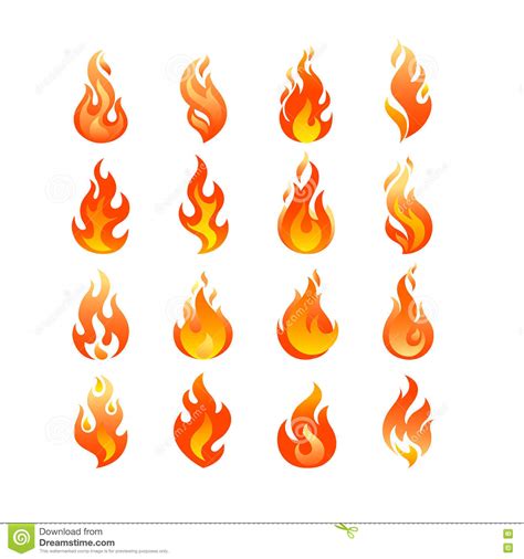 Red Burning Fire Flame Logo Set Design Vector Template Stock Vector