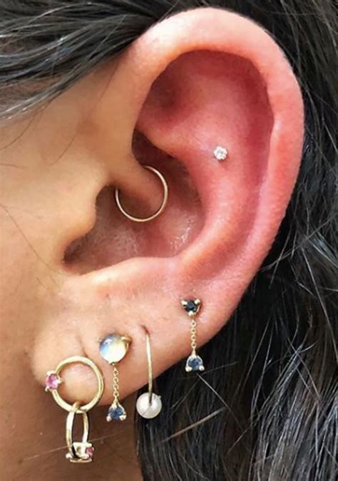 Cute Multiple Cartilage Helix Tragus Ear Piercing Jewelry Ideas For