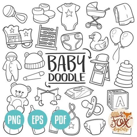 New Baby Doodle Vector Icons Born Newborn Nursery Concept Etsy