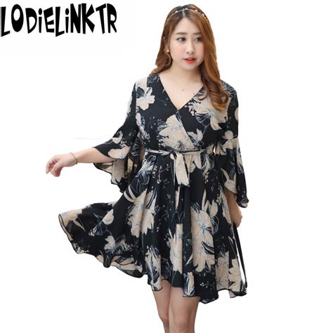 Lodielinktr Summer Woman Deep V Neck Causal Dresses Print Floral Loose Short Dress Plus Size
