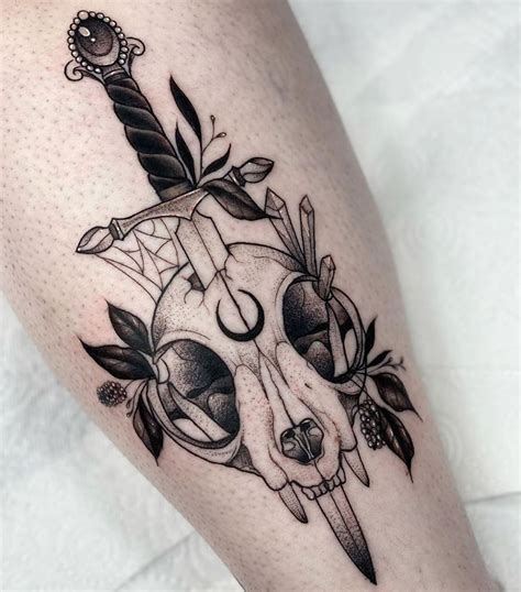 Occult Tattoo On Instagram “dagger And Cat Skull By Hayleyploos” Cat