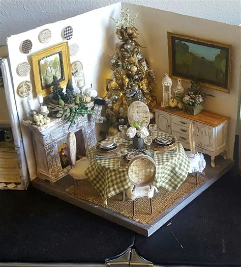 Miniature Room Box Christmas Diningroom All Handmade From Recycled
