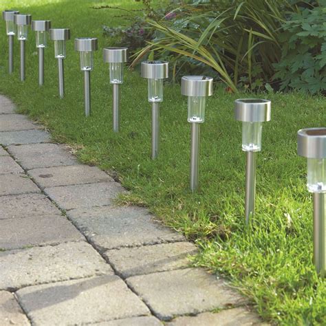 10 X Solar Powered Stainless Steel Led Post Lights Garden