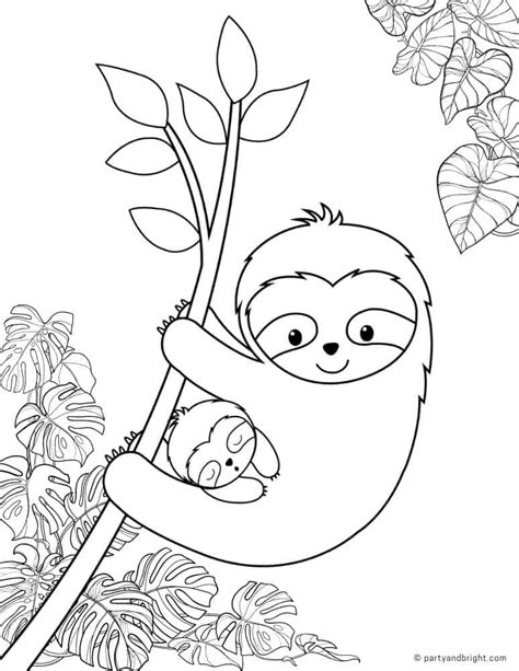 13 Cute Sloth Coloring Pages And Printable Activities Party Bright
