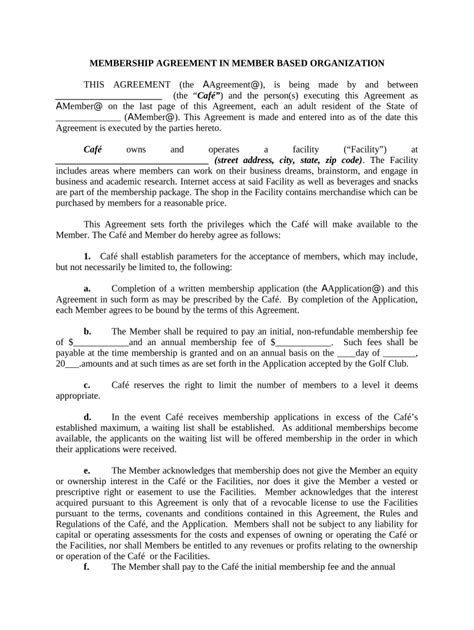 Membership Agreement Template Word Fill Out And Sign Online Dochub