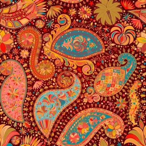 Colorful Seamless Paisley Pattern Decorative Indian Ornament Floral