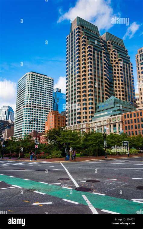 Skyscrapers And Street In Downtown Boston Massachusetts Stock Photo