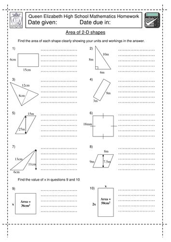 Ks3 Maths Area Of 2d Shapes Worksheet By Jlcaseyuk Teaching Resources Tes