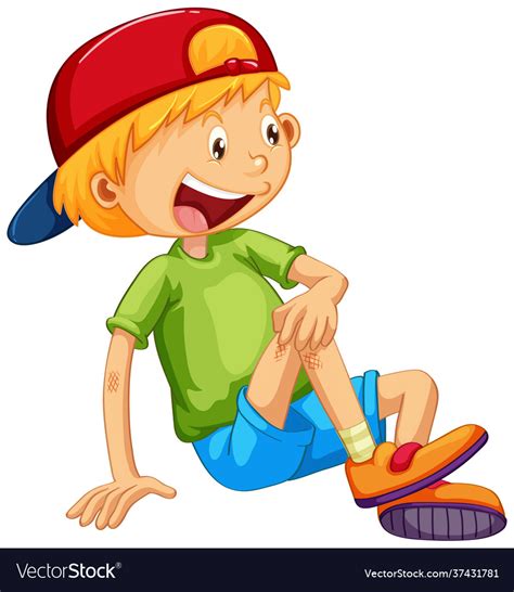 A Happy Boy Sitting Cartoon Character On White Vector Image