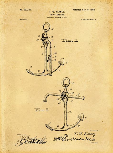Patent 1902 Anchor Patent Art Print Poster Ship Anchor Boat
