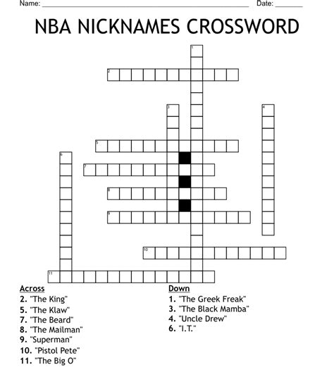 Similar To Nba Nicknames Crossword Wordmint
