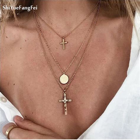 Small Gold Cross Pendant Necklace Women Girl Kidsmini Charm Pendant