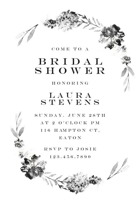 Smokey Flowers Wreath Bridal Shower Invitation Template Free