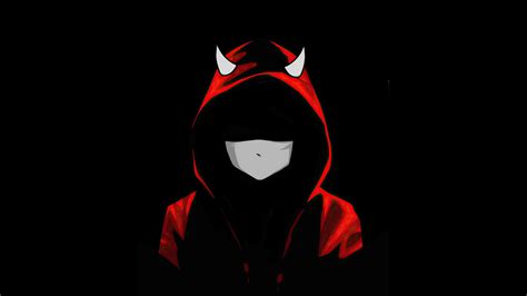Desktop Wallpaper Devil Boy In Mask Red Hoodie Dark Hd Image