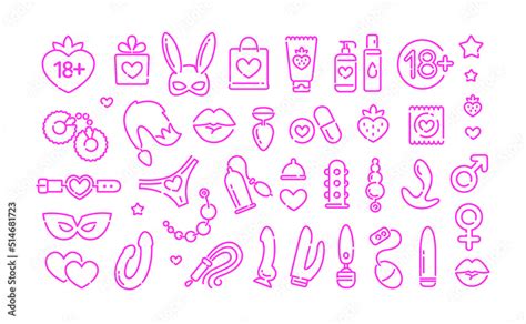 vecteur stock vector sex toys shop icons in minimalistic linear flat style adult store logo