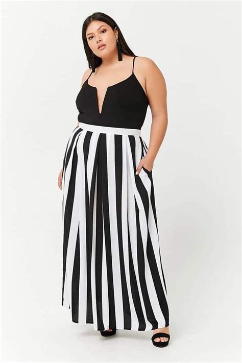 Forever 21 Plus Size Striped Box Pleat Maxi Skirt Plus Size Outfits