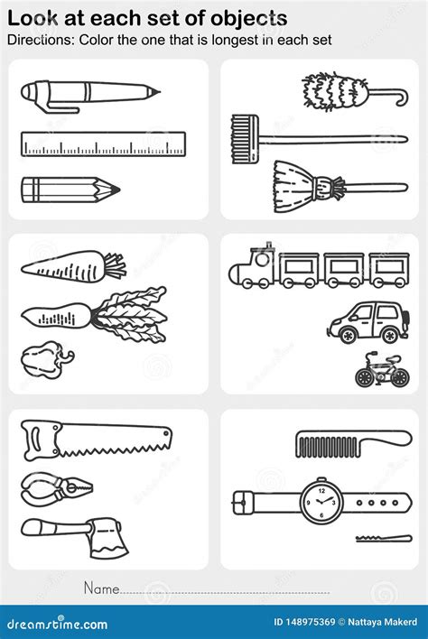 Look At Each Set Of Objects Color The One That Is Longest In Each Set