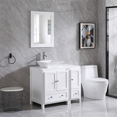 Wonline 36 White Bathroom Vanity Cabinet And Ceramic Vessel Sink