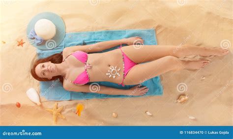 Woman In Bikini Relaxing At Sunny Beach Stock Photo Image Of Body