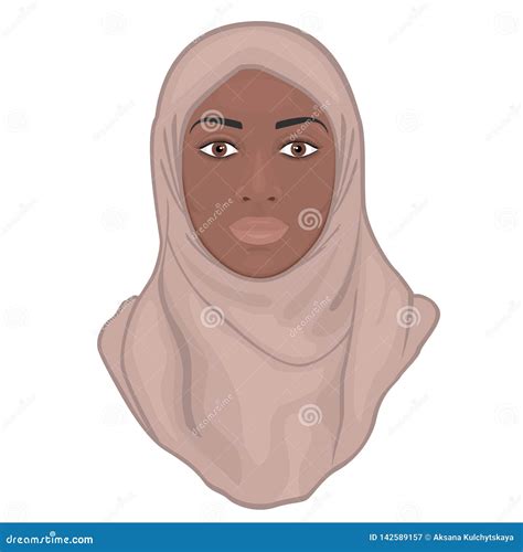 Face Frontmuslim African American Woman In Pink Hijab Stock Vector