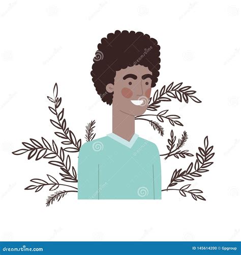 Young Man With Branch With Leaf Character Stock Vector Illustration