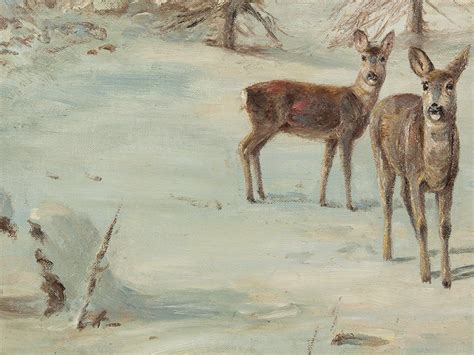 Wilhelm Lorenz Painting Three Deers In The Forest 1960s