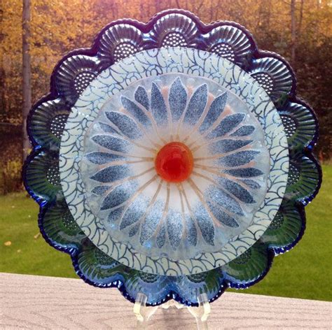 Repurposed Vintage Glass Plate Suncatcher Outdoor Yard Garden Art