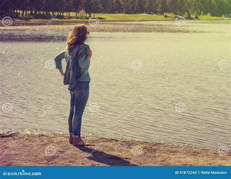 Girl Standing On The River Stock Photo Image Of Nature