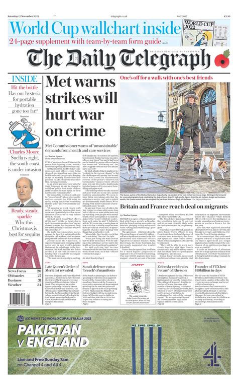 Daily Telegraph Front Page 12th Of November 2022 Tomorrows Papers Today
