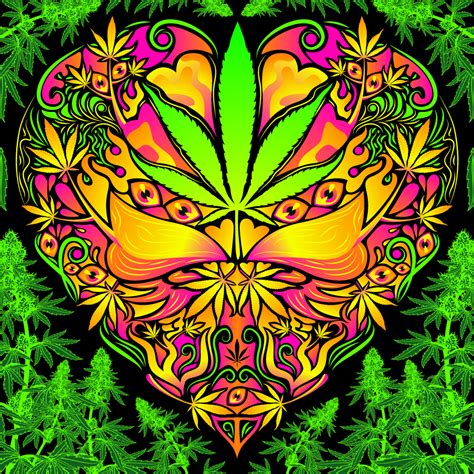 Cannabis Love Psychedelic Fluorescent Uv Reactive Backdrop