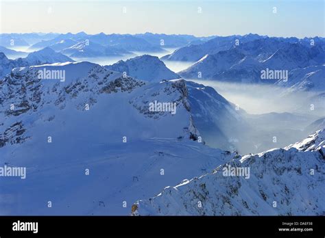 View Over Snow Capped Mountain Range Zugspitze Germany Bavaria