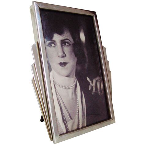 English Art Deco Wooden Backed Chrome Surround Photo Frame With Triple