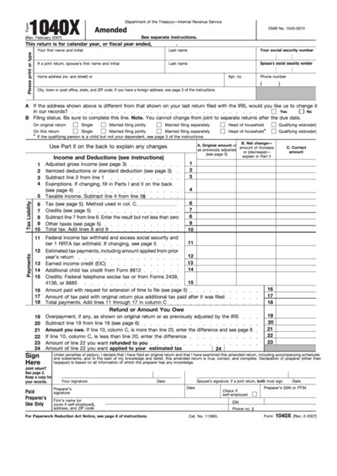 Form 1040x Printable Printable Forms Free Online